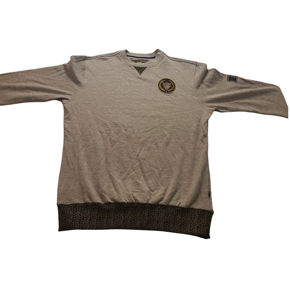 Exclusive Game Mens Gray Crewneck Sweatshirt Leopard Crest Elephant Print Trim L